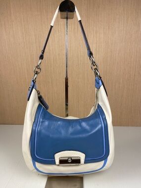 Coach White and Blue Leather Hobo Shoulder Bag